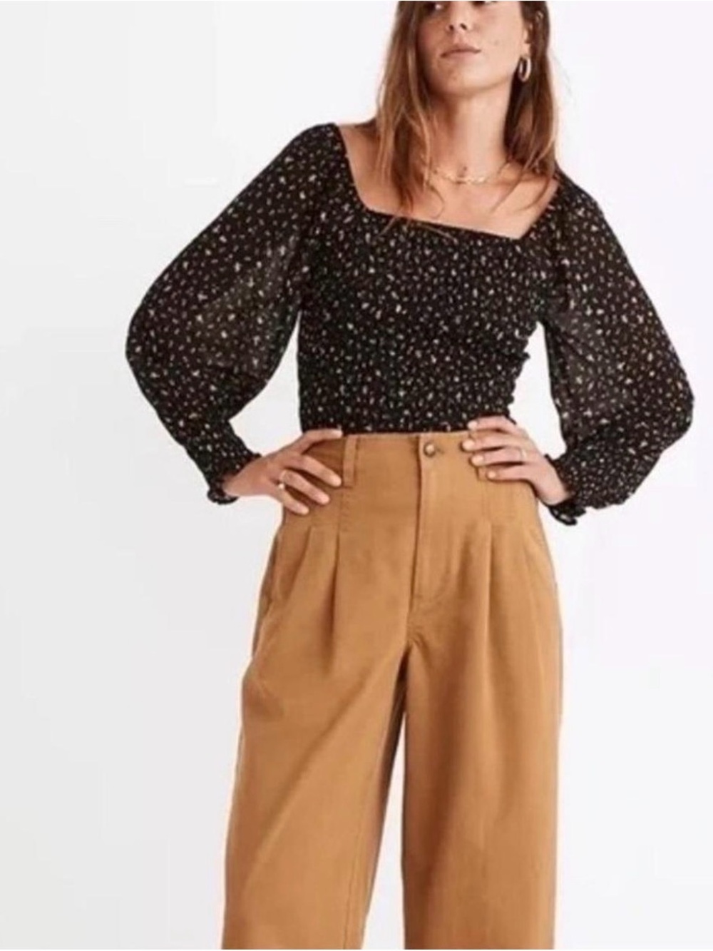 Madewell  Georgette Lucie Bubble-Sleeve Smocked Top